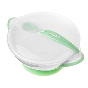 Tapadókorongos tálka kanállal – Fehér/Zöld